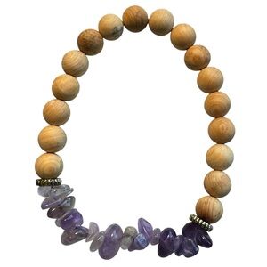 New Healing Stone Sandalwood Bead Amethyst Chip Bracelet Natural Stretch Calming